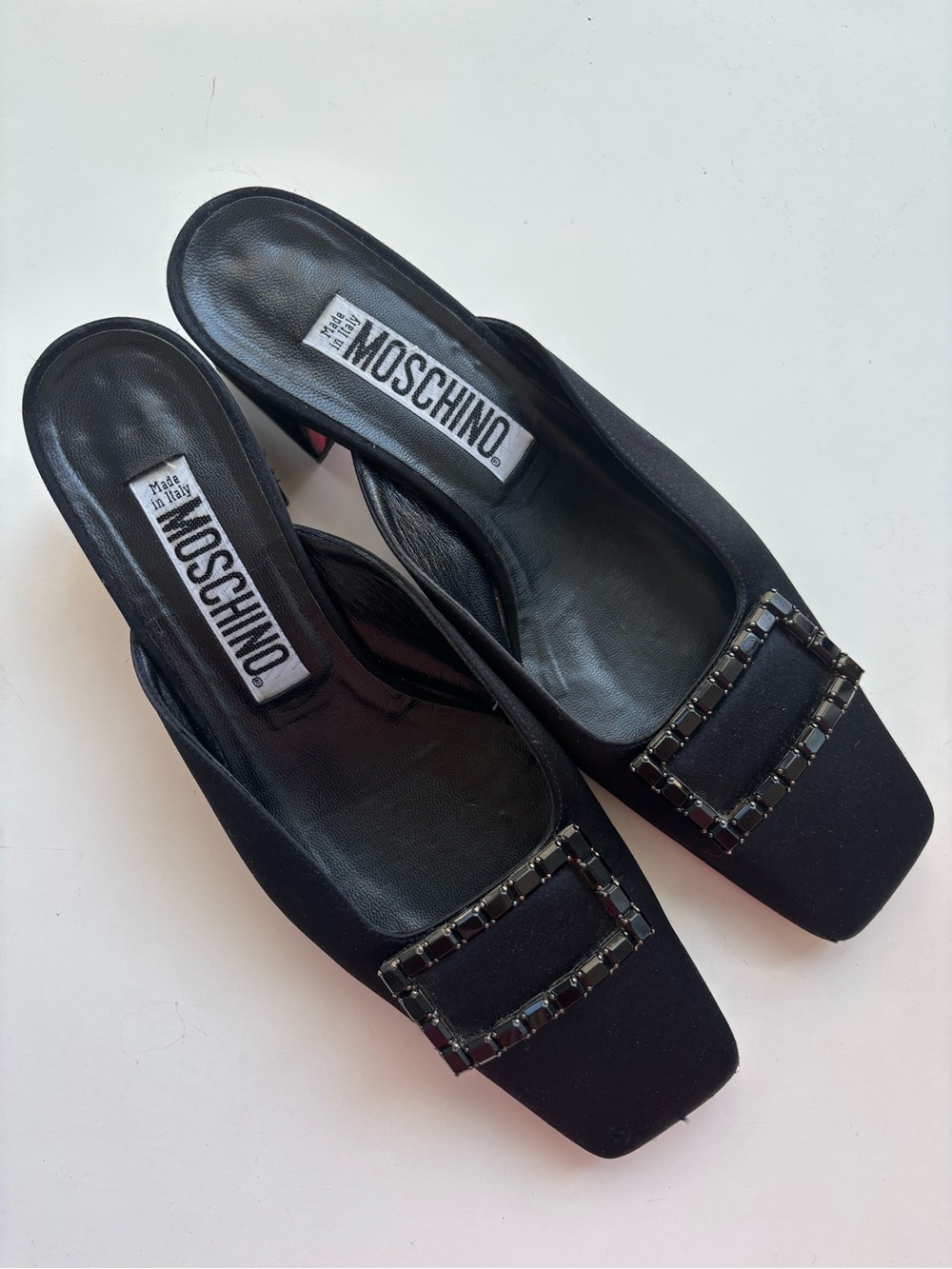 Moschino Vintage Black Bejeweled Square-Toe Slip-On